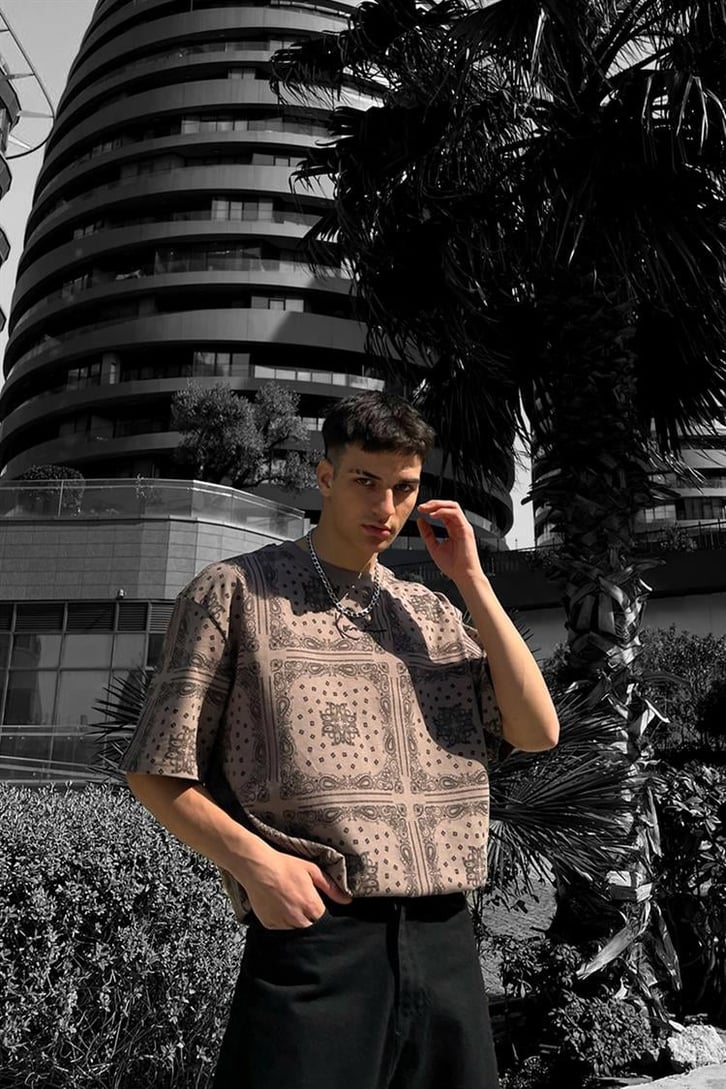 Kani Bandana Desen Oversize Tişört