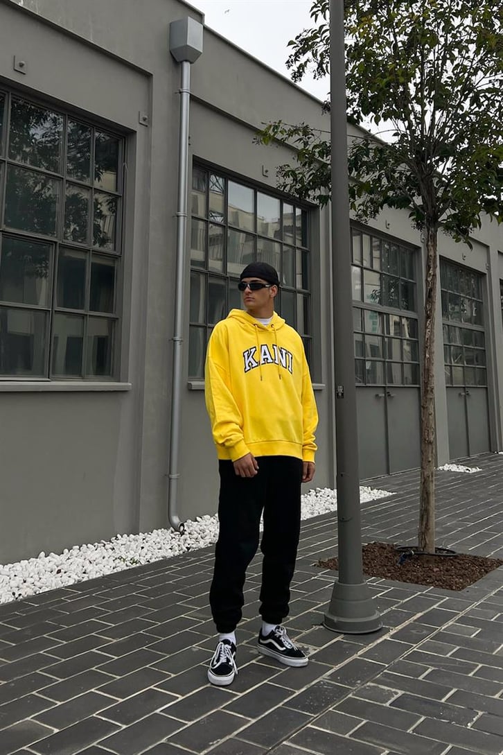 Kani Nakışlı Sarı İçi Pamuklu Oversize Hoodie