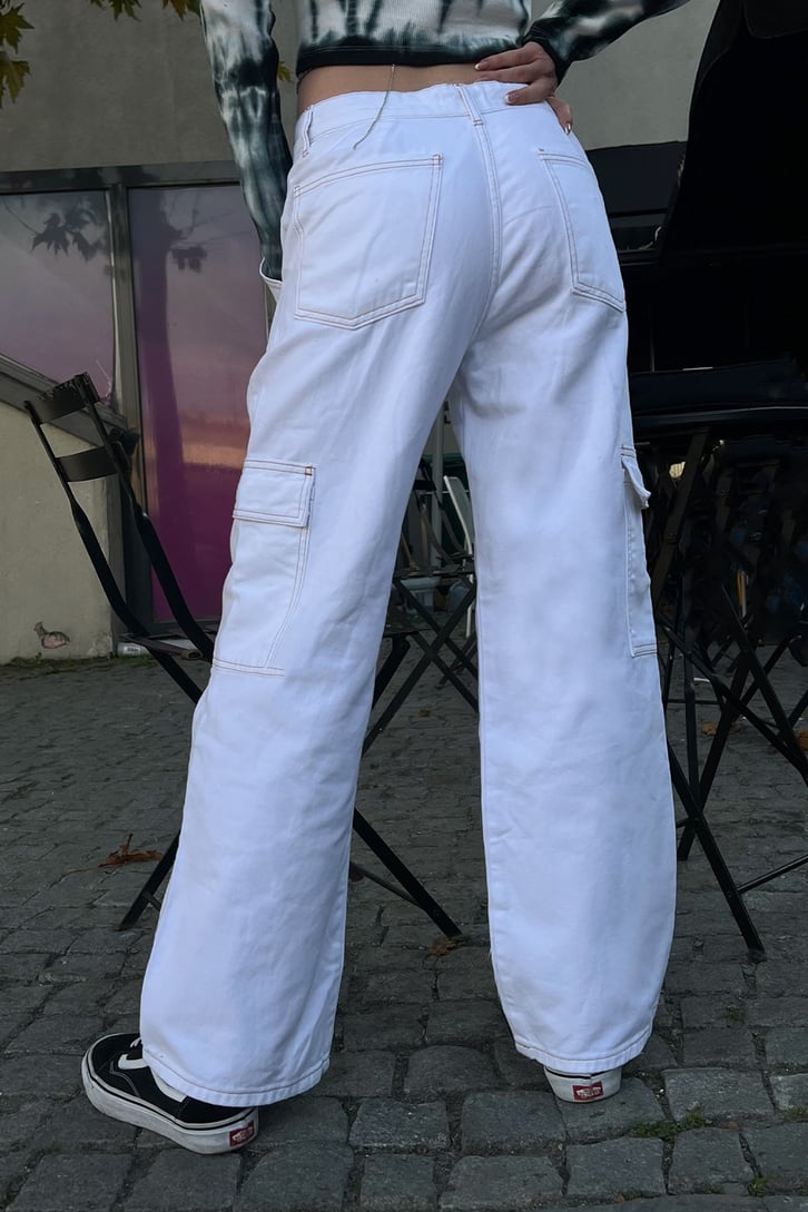Kargo Cep Detay Ekru Baggy Pantolon