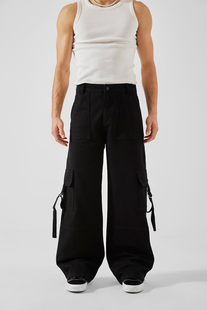 Kargo Cep Detaylı Siyah Baggy Jean