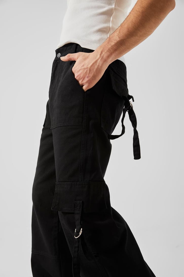 Kargo Cep Detaylı Siyah Baggy Jean