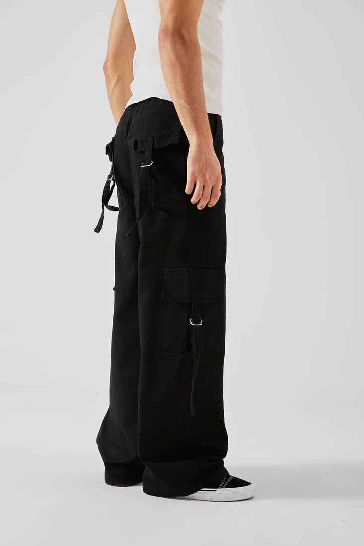 Kargo Cep Detaylı Siyah Baggy Jean