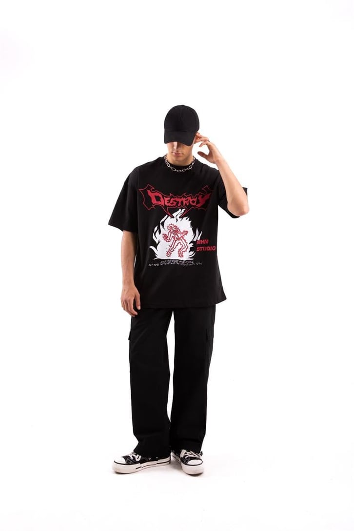 Kargo Cep Paça Lastikli Siyah Baggy Pantolon