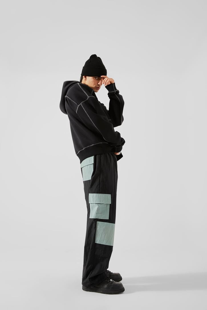 Kargo Cep Siyah Paraşüt Pantolon