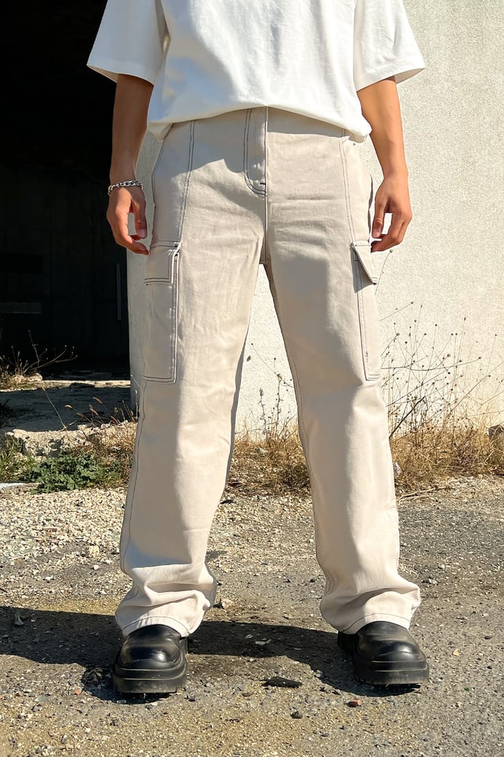 Kargo Cepli Bej Baggy Jean