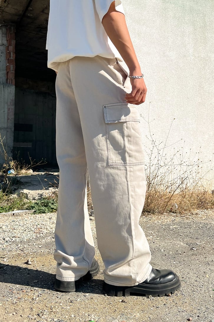 Kargo Cepli Bej Baggy Jean