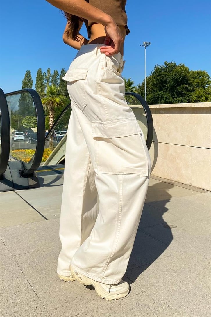 Kargo Cepli Bej Baggy Pantolon