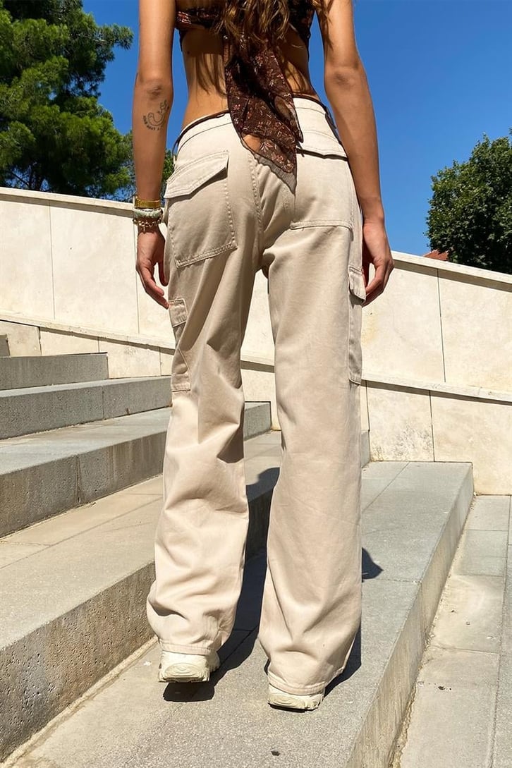 Kargo Cepli Bej Baggy Pantolon