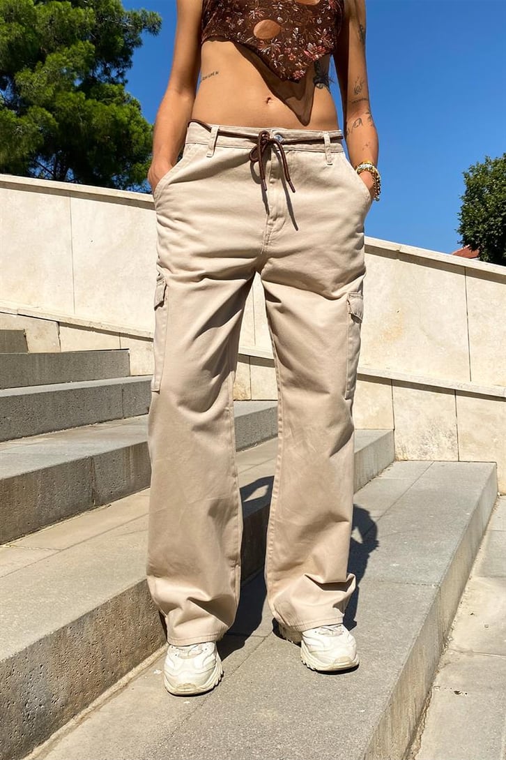 Kargo Cepli Bej Baggy Pantolon