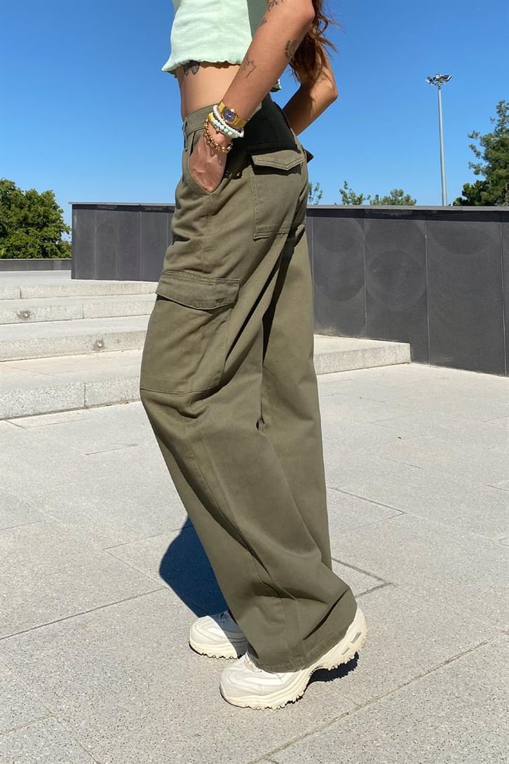 Kargo Cepli Bej Baggy Pantolon