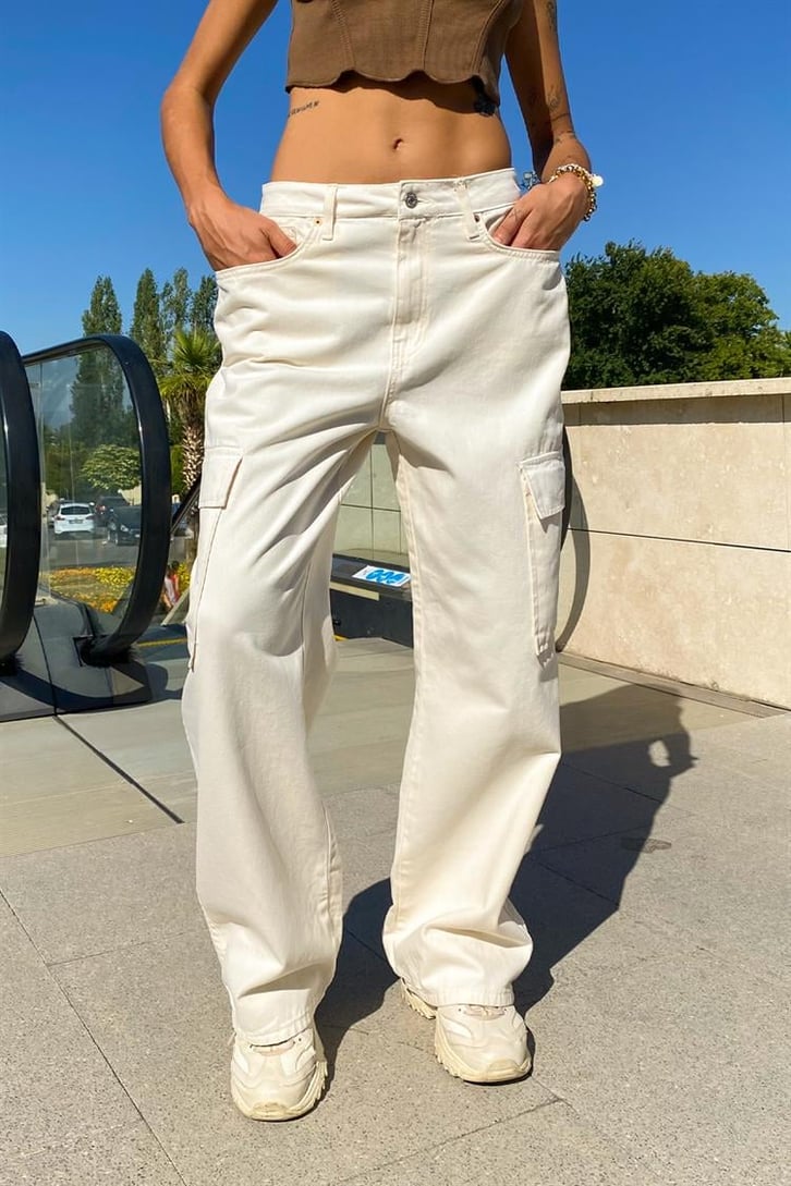Kargo Cepli Bej Baggy Pantolon