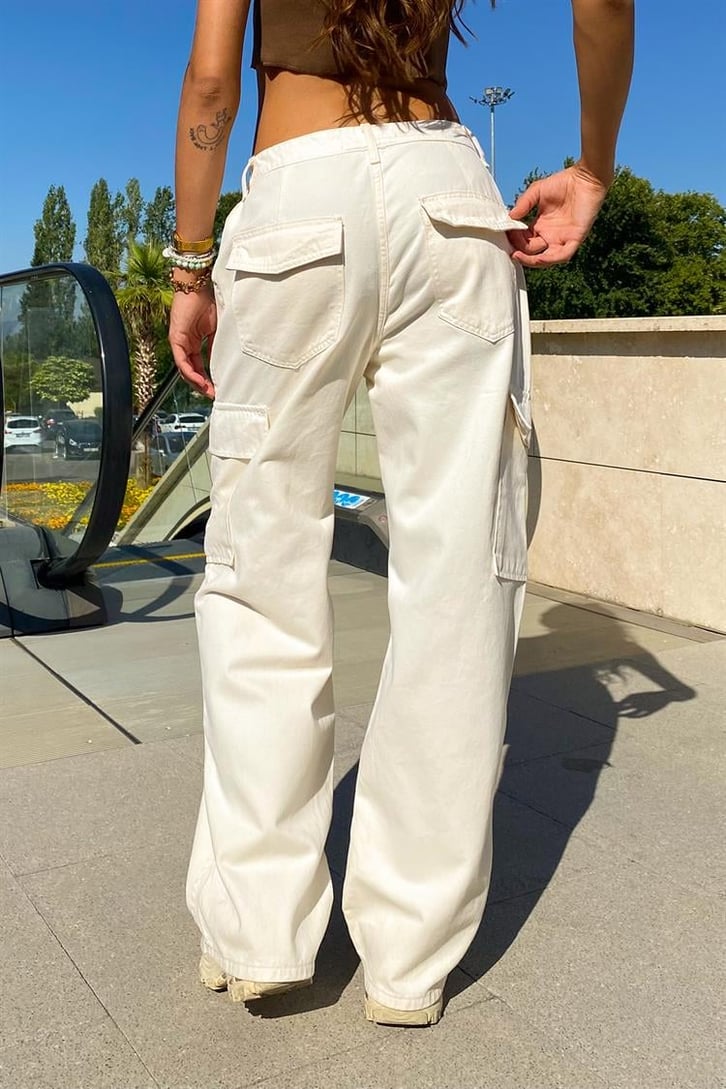 Kargo Cepli Bej Baggy Pantolon