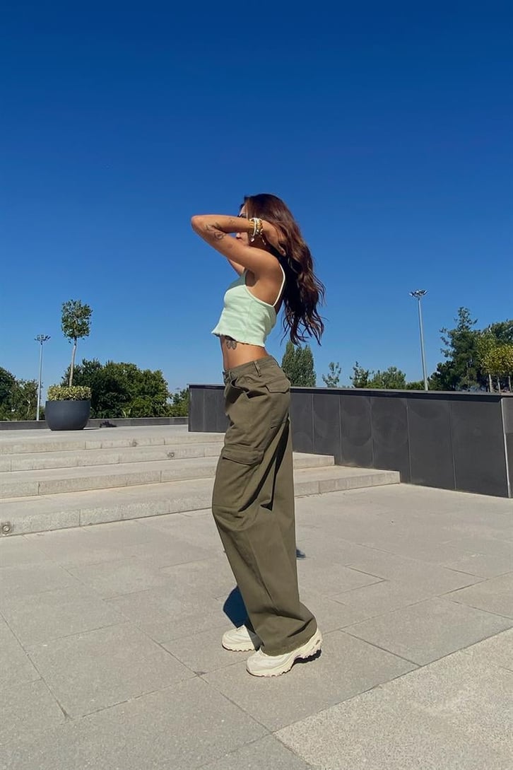 Kargo Cepli Bej Baggy Pantolon