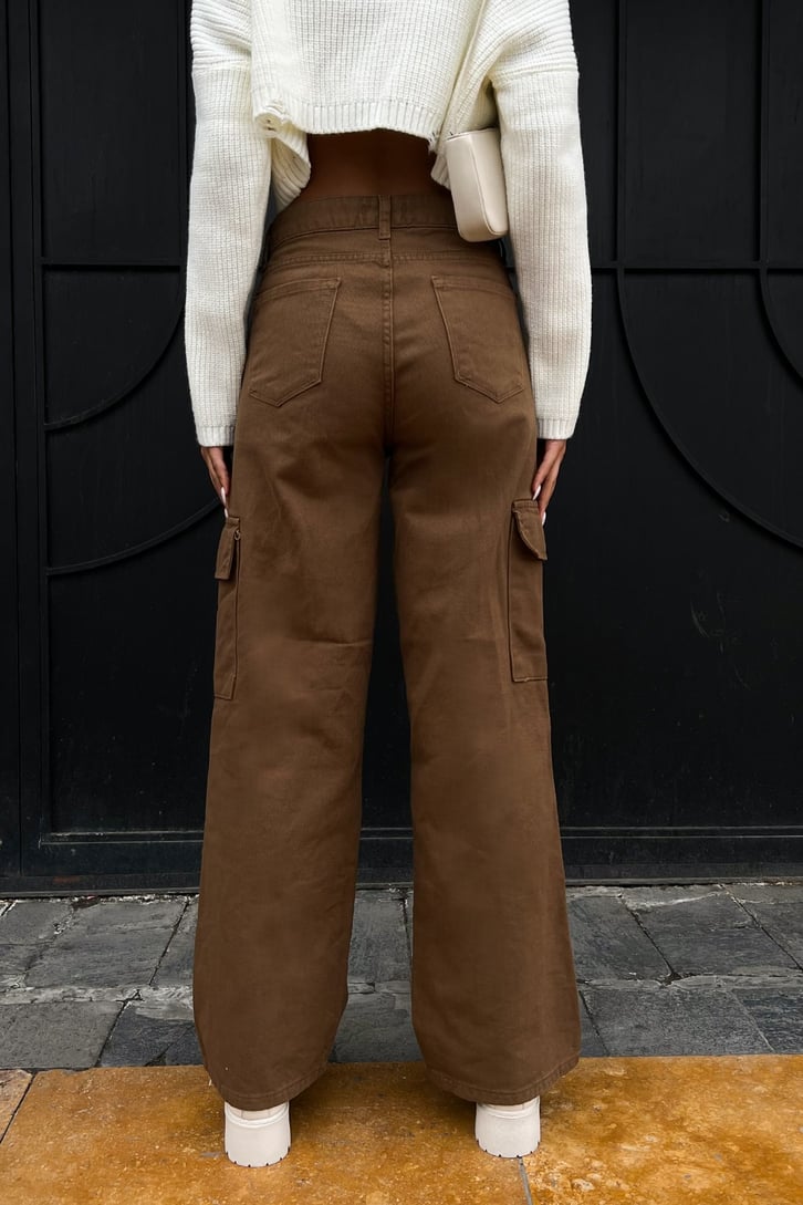 Kargo Cepli Kahverengi Baggy Jean