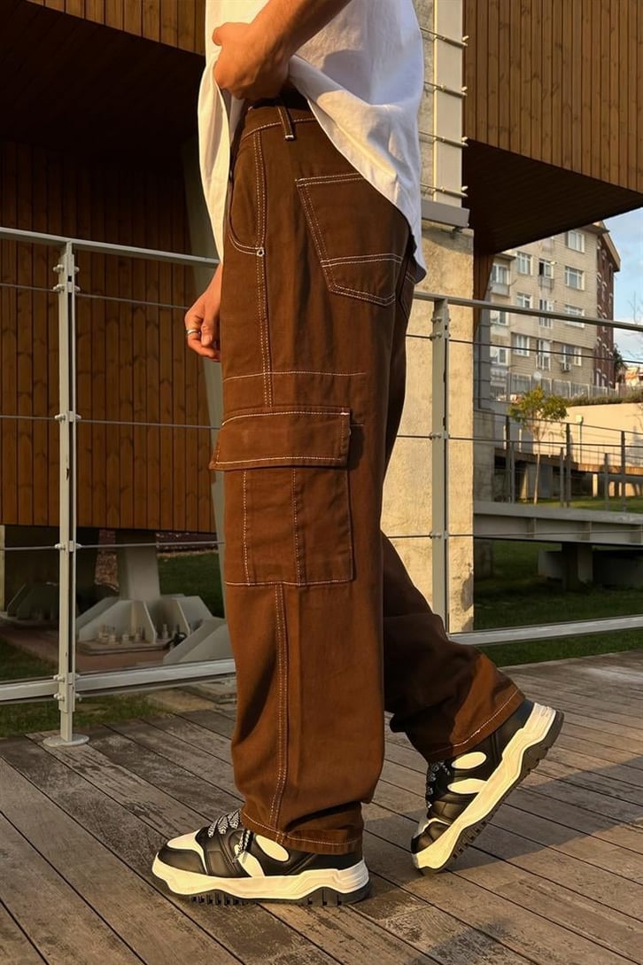 Kargo Cepli Kahverengi Baggy Jean