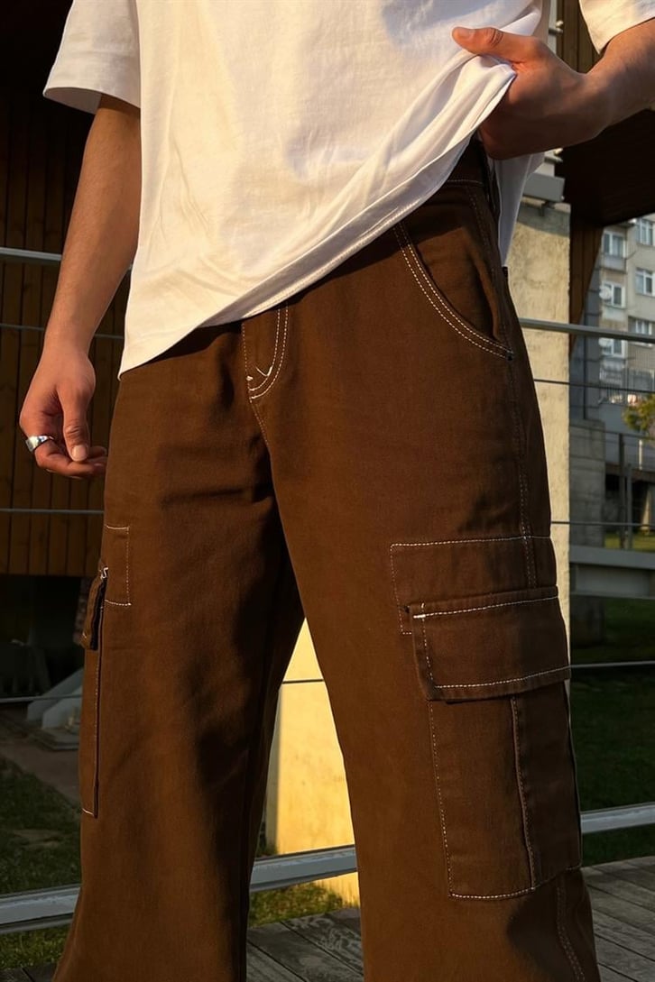 Kargo Cepli Kahverengi Baggy Jean