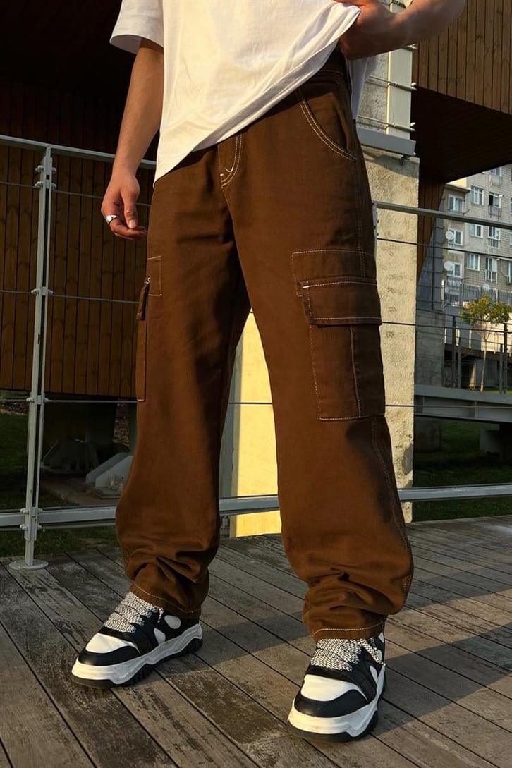 Kargo Cepli Kahverengi Baggy Jean
