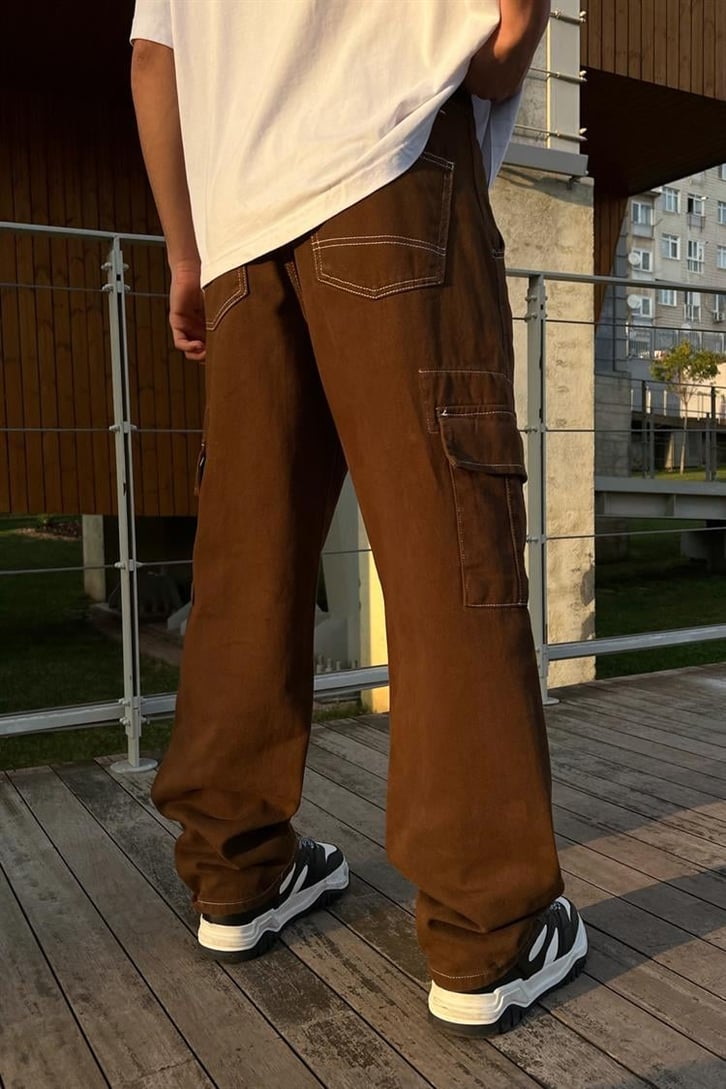 Kargo Cepli Kahverengi Baggy Jean