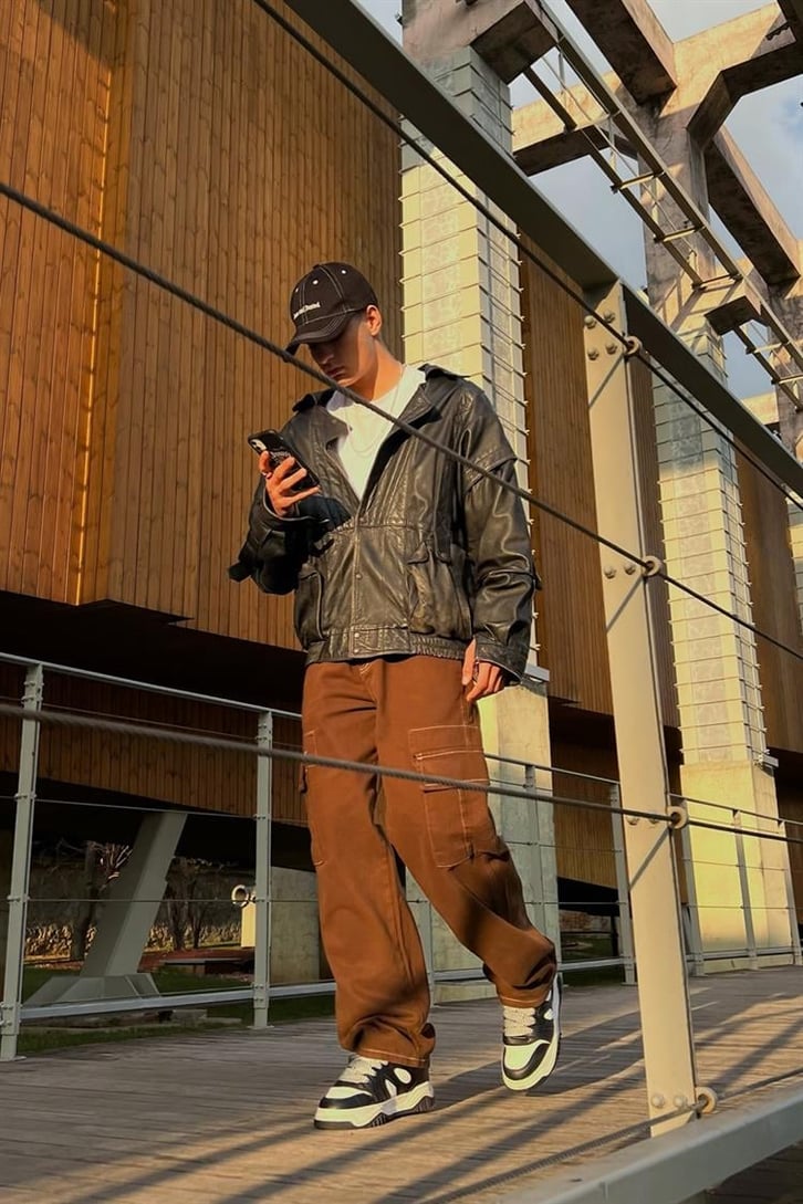 Kargo Cepli Kahverengi Baggy Jean