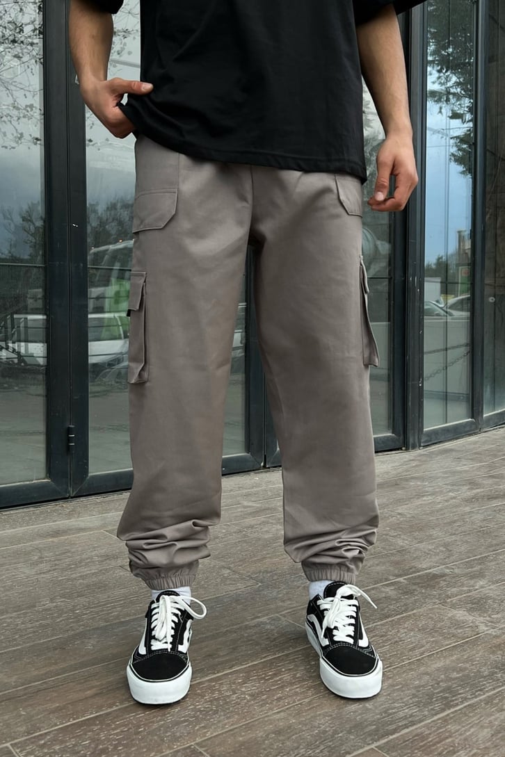 Kargo Cepli Kemer Detay Gri Jogger Pantolon