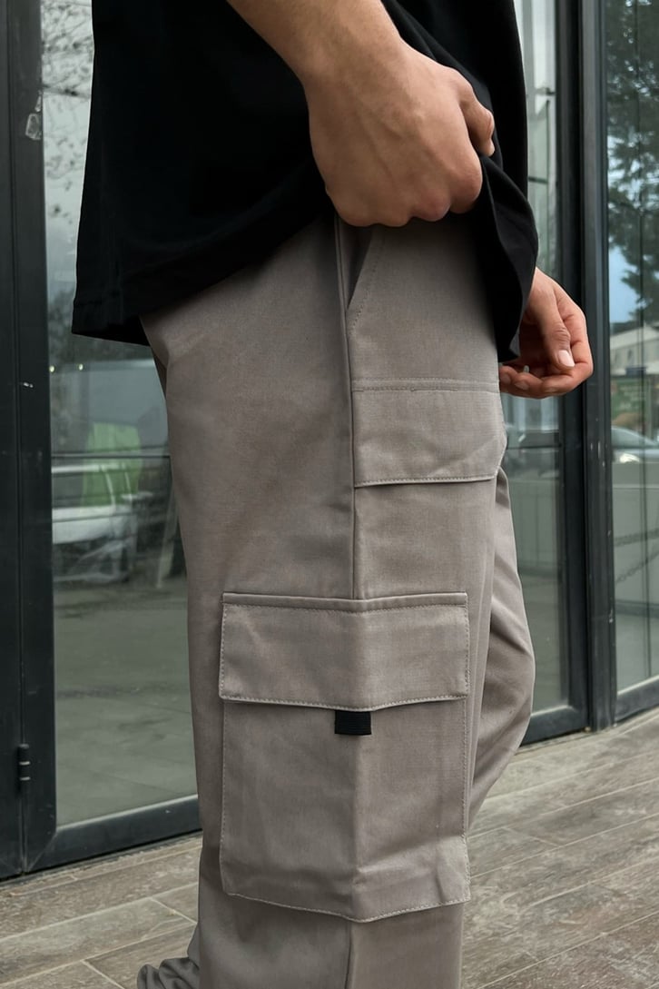 Kargo Cepli Kemer Detay Gri Jogger Pantolon