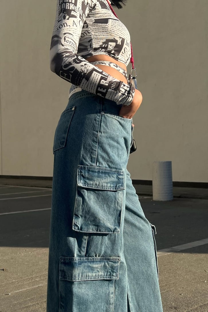 Kargo Cepli Mavi Baggy Jean
