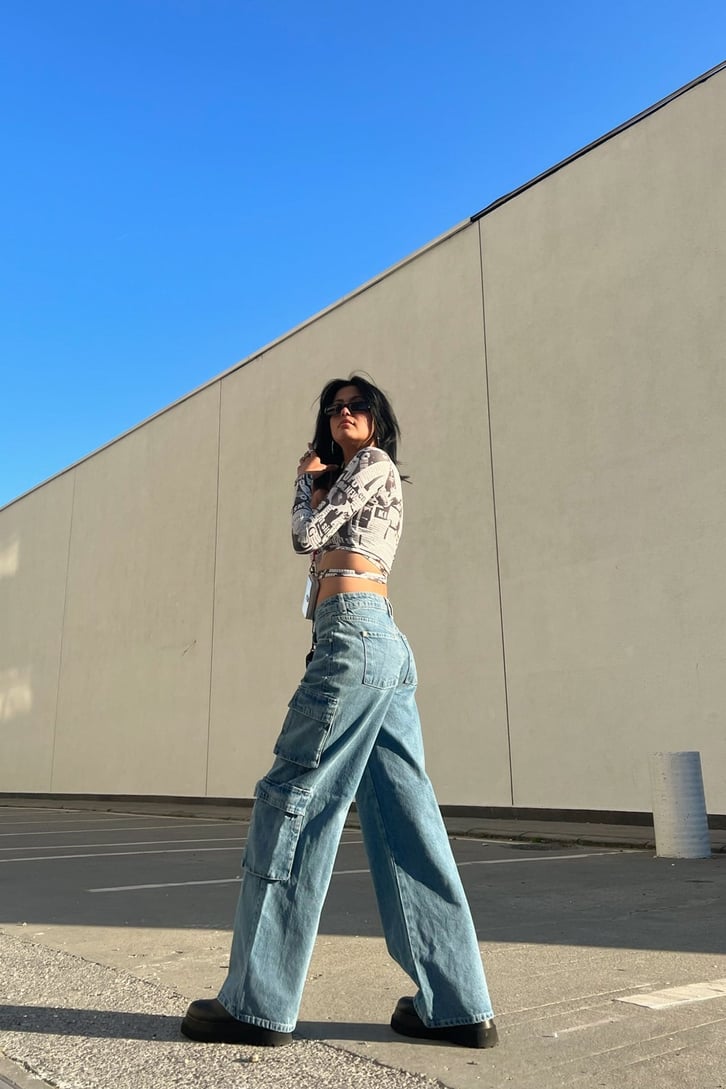 Kargo Cepli Mavi Baggy Jean