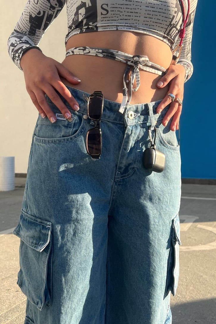 Kargo Cepli Mavi Baggy Jean