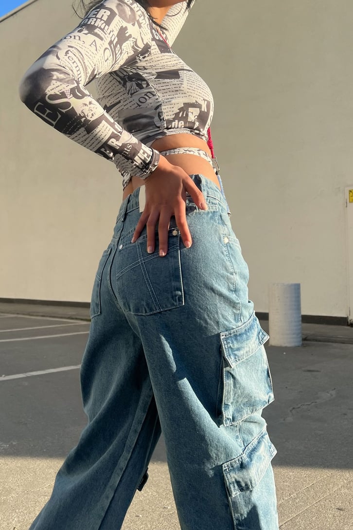Kargo Cepli Mavi Baggy Jean