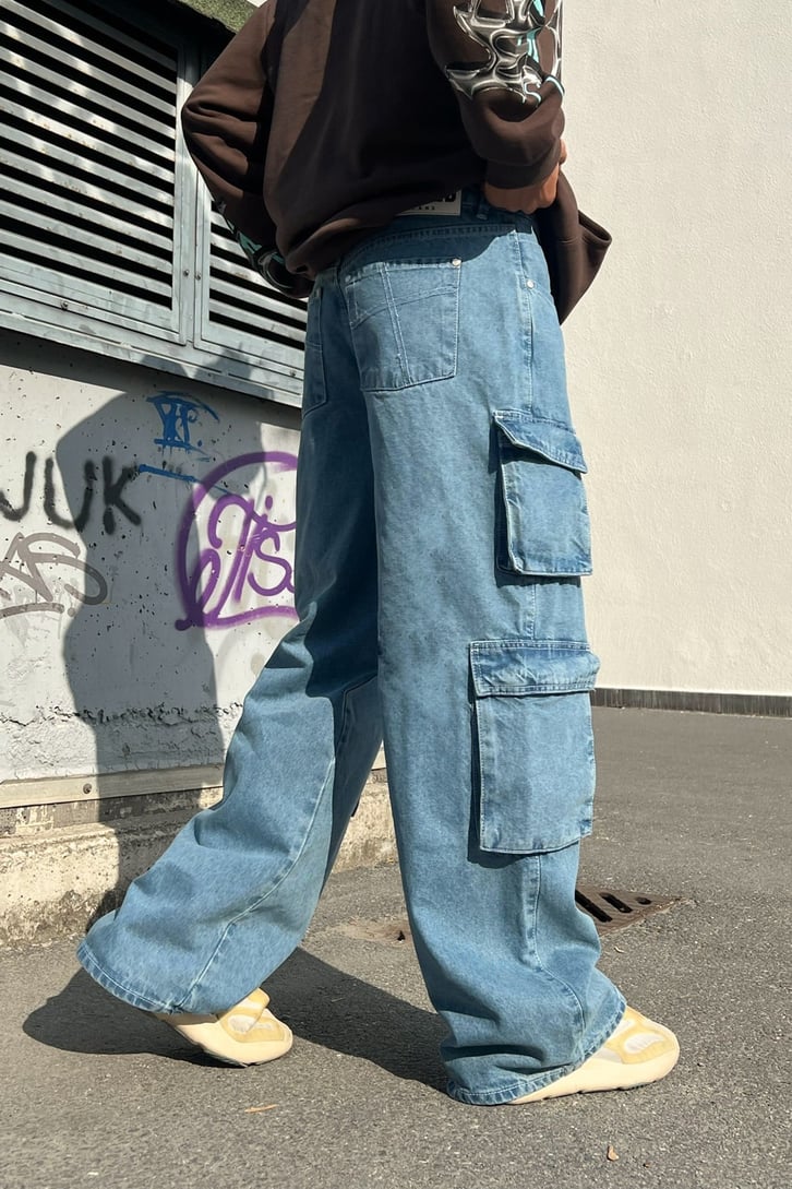 Kargo Cepli Mavi Baggy Jean