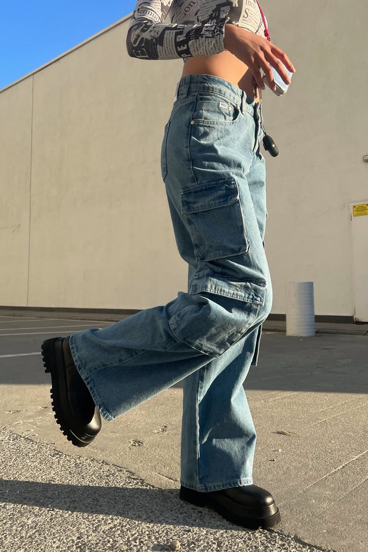 Kargo Cepli Mavi Baggy Jean
