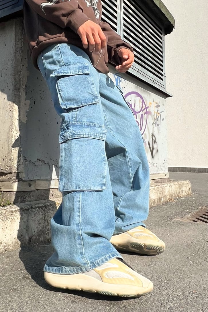 Kargo Cepli Mavi Baggy Jean