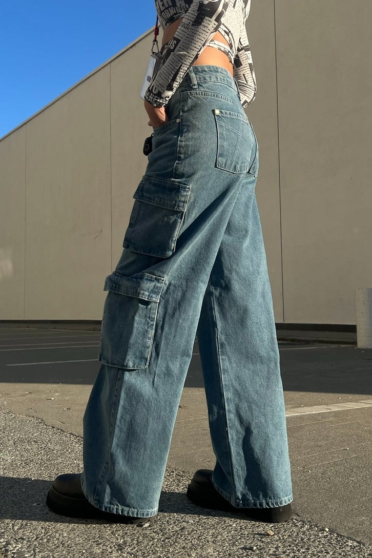 Kargo Cepli Mavi Baggy Jean