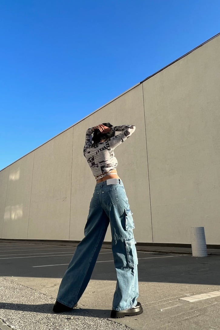 Kargo Cepli Mavi Baggy Jean