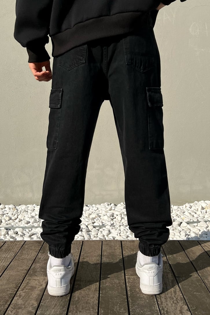 Kargo Cepli Siyah Jogger Fit Pantolon