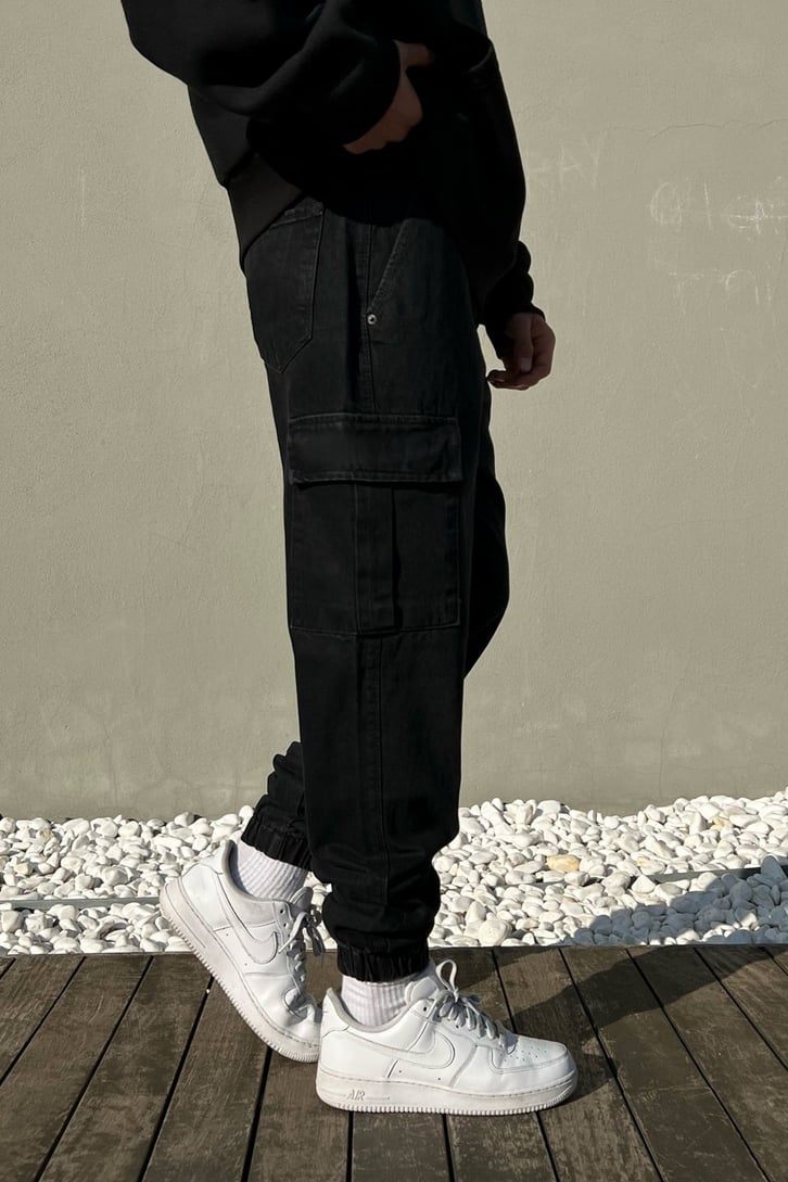Kargo Cepli Siyah Jogger Fit Pantolon