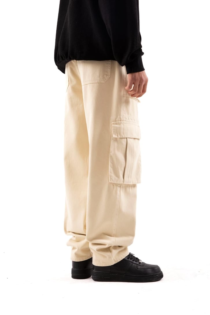 Kargo Cepli Taş Rengi Baggy Jean