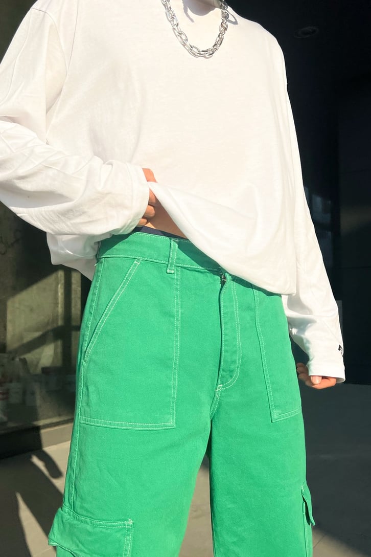 Kargo Cepli Yeşil Baggy Jean