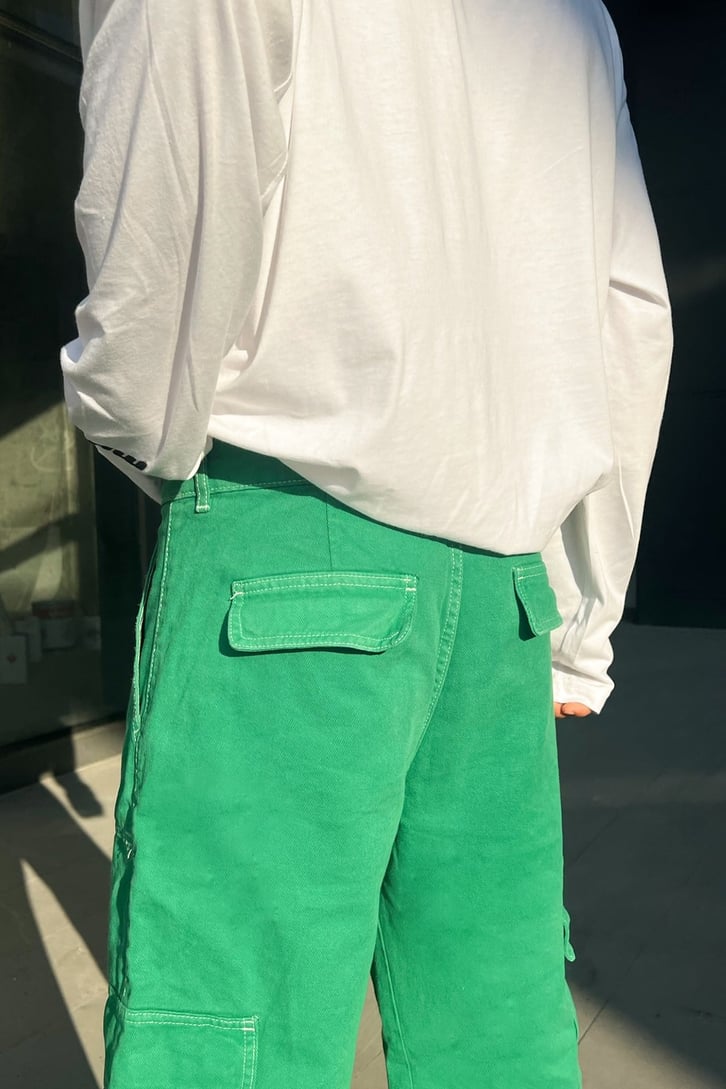 Kargo Cepli Yeşil Baggy Jean