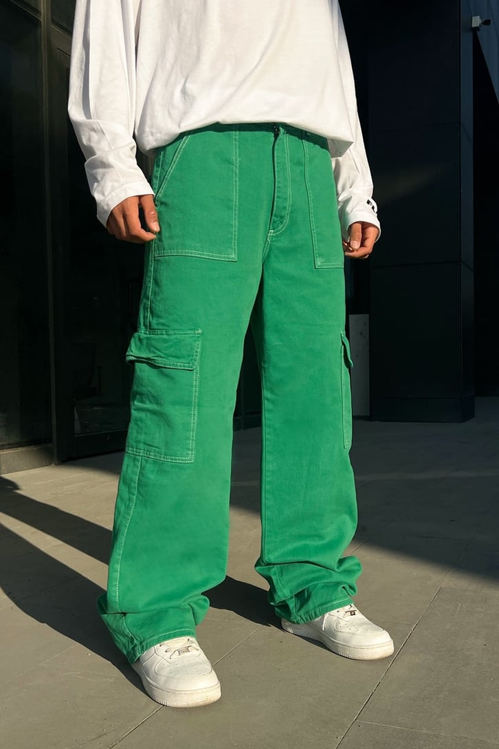 Kargo Cepli Yeşil Baggy Jean