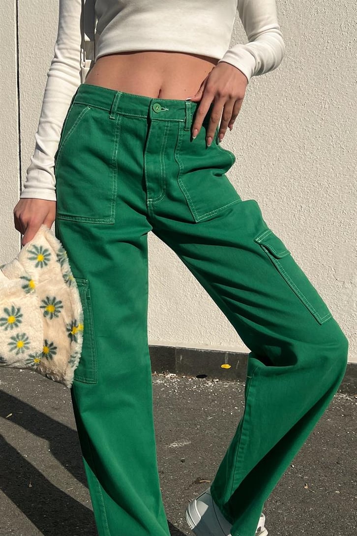 Kargo Cepli Yeşil Baggy Jean