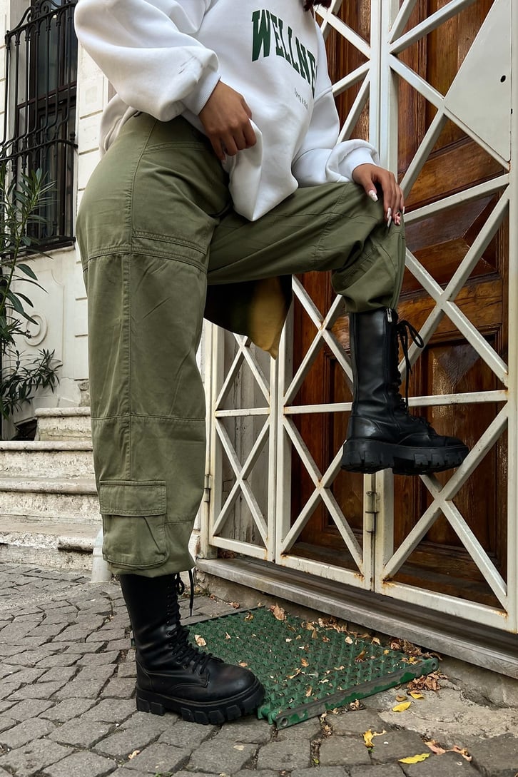 Kargo Cepli Yeşil Baggy Pantolon