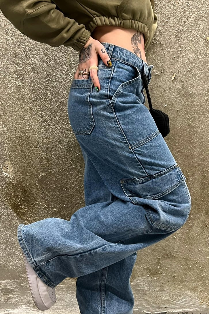 Kargo Ceplli Mavi Baggy Jean