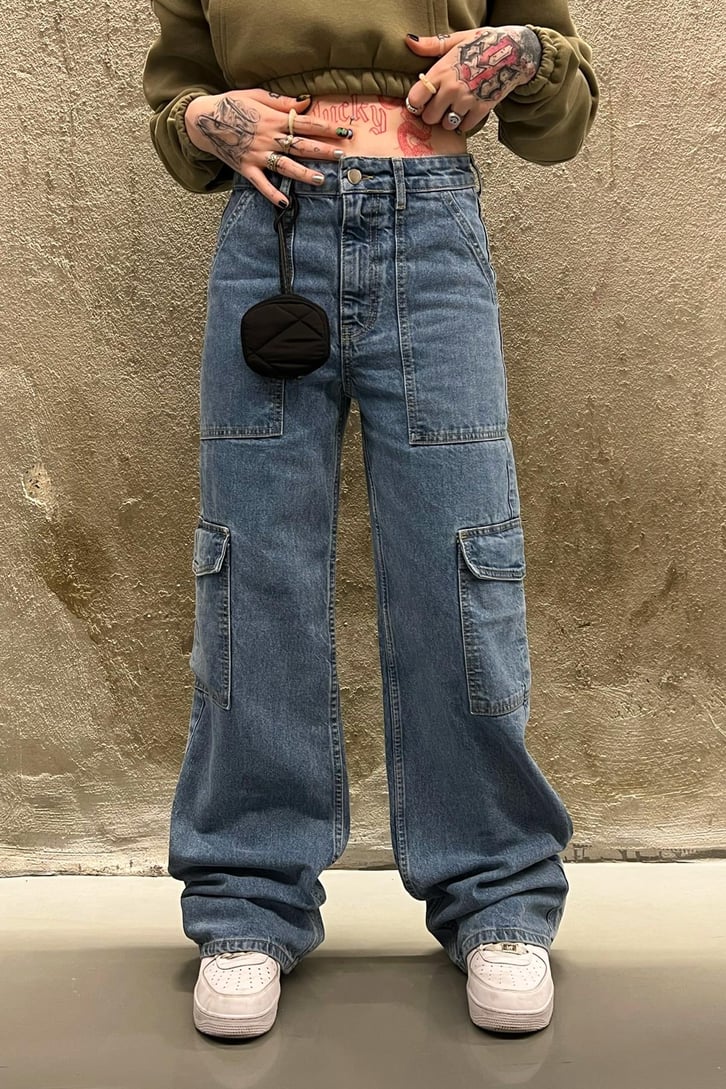 Kargo Ceplli Mavi Baggy Jean