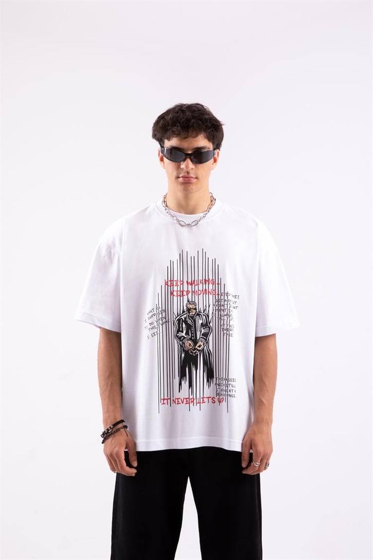 Keep Walkıng Baskılı Beyaz Tshirt