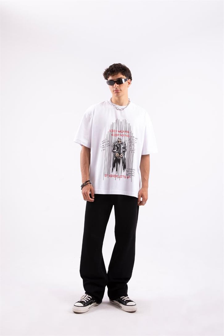Keep Walkıng Baskılı Beyaz Tshirt