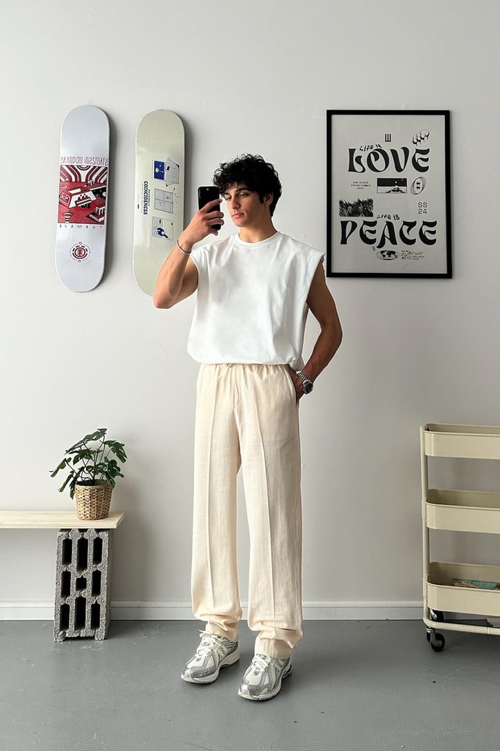 Keten Bel Lastikli Relax Fit Pantolon