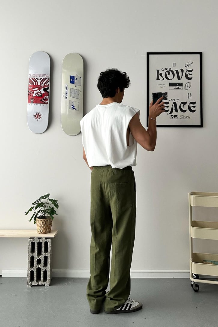 Keten Bel Lastikli Relax Fit Pantolon