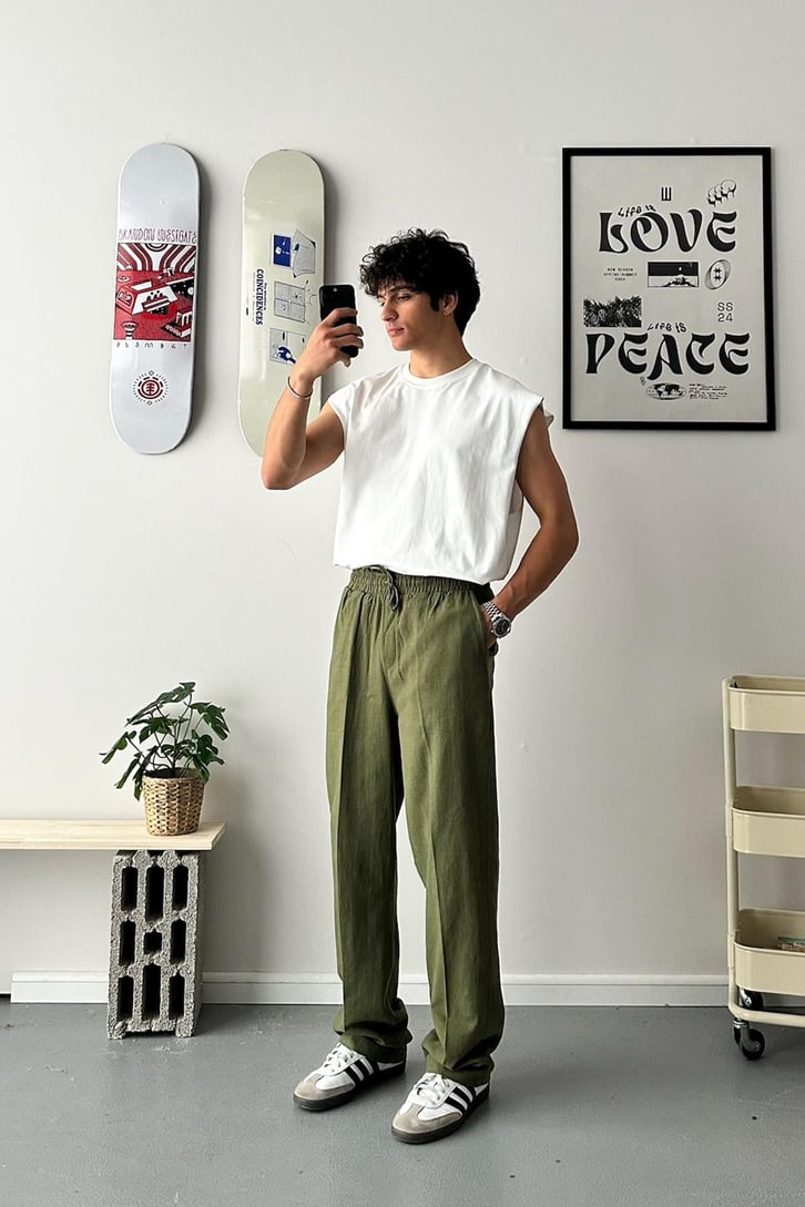 Keten Bel Lastikli Relax Fit Pantolon