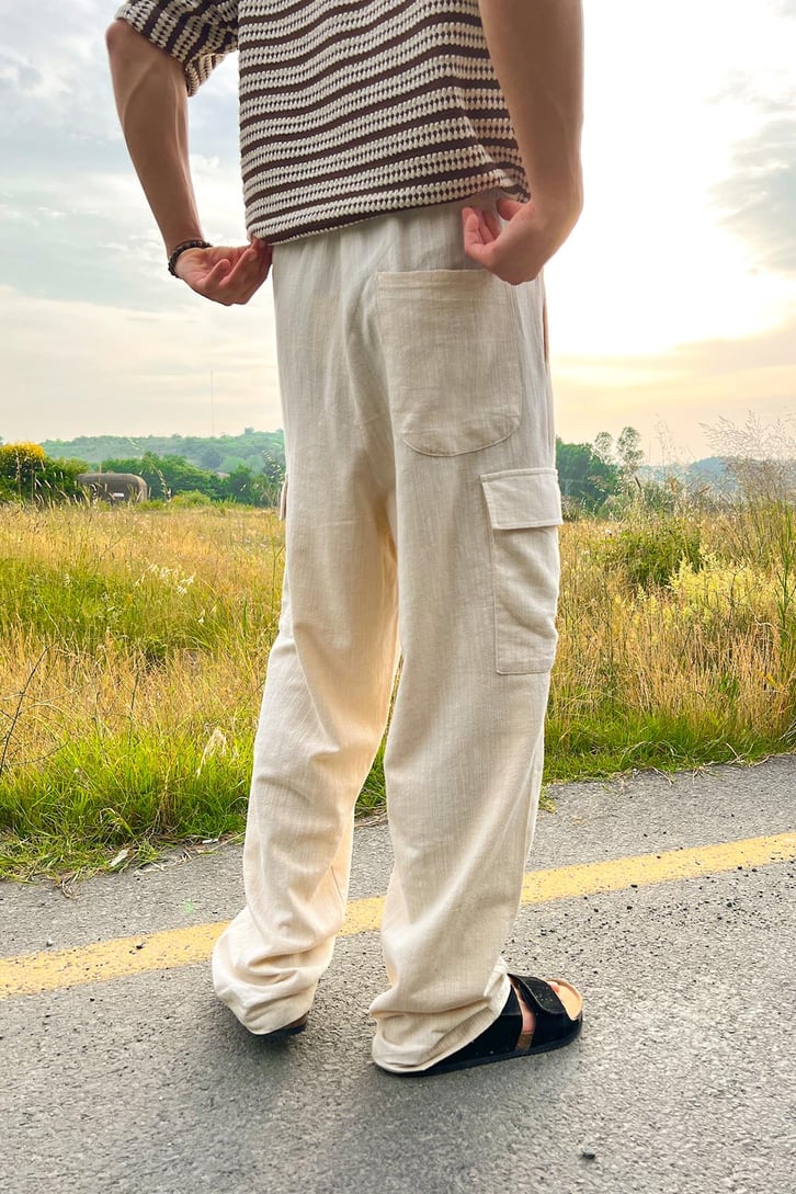 Keten Kargo Cep Baggy Pantolon